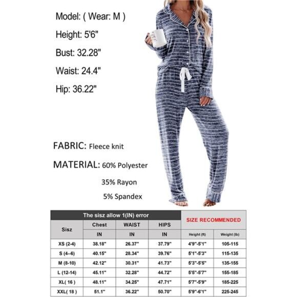 Women's Long Sleeve Pajama Set: Button-Down Sleepwear - Picture 6 of 7